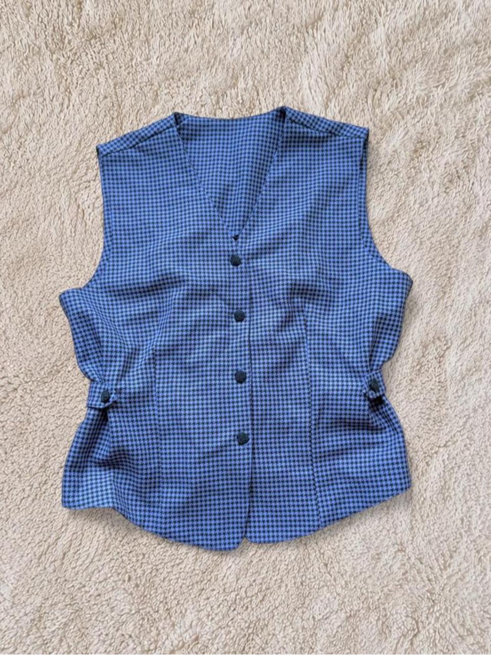 Vtg 80s Southern Lady Blue Houndstooth Button-Front Vest